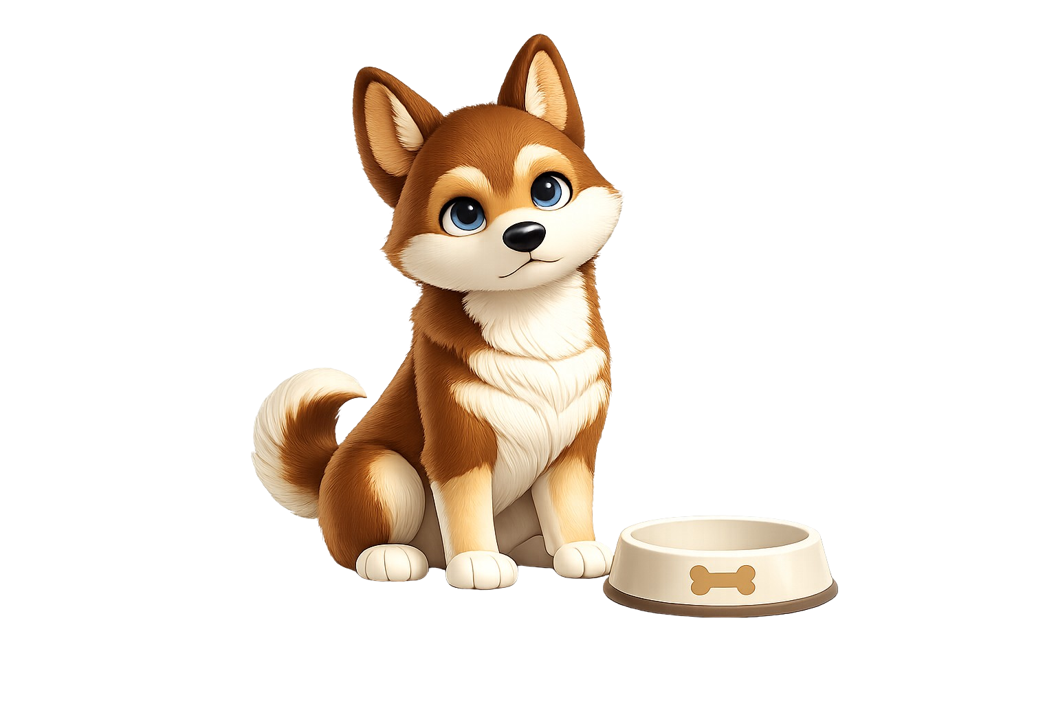 Worried dog with an empty bowl